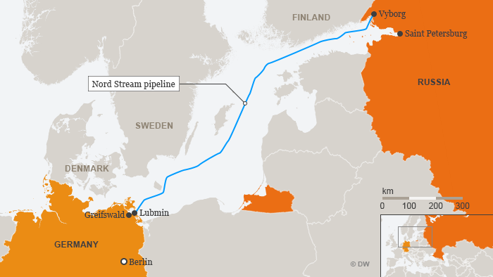 A map of the current Nord Stream pipeline