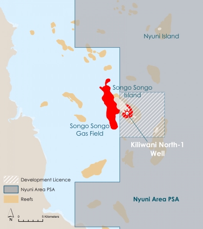 Aminex-operated Kiliwani North production area, and the wider Nyuni exploration PSA (Map credit: Aminex)