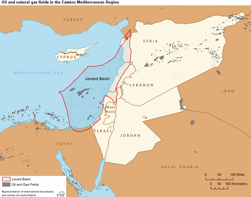 Boundaries of the Levant Basin (credit:US Energy Information Administration)